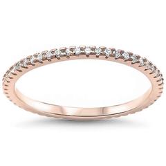 Thin Full Eternity Rings Yellow Tone, Simulated CZ Wedding Ring 925 Sterling Silver